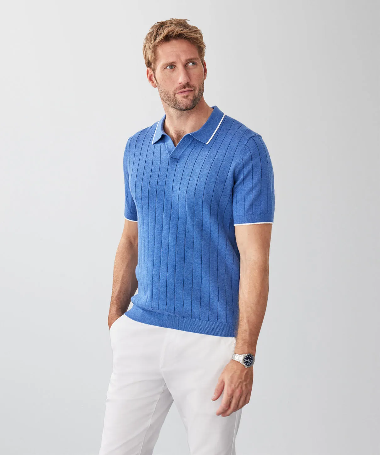 Textured Knit Polo - Ocean sold by GAZMAN product image thumbnail 5