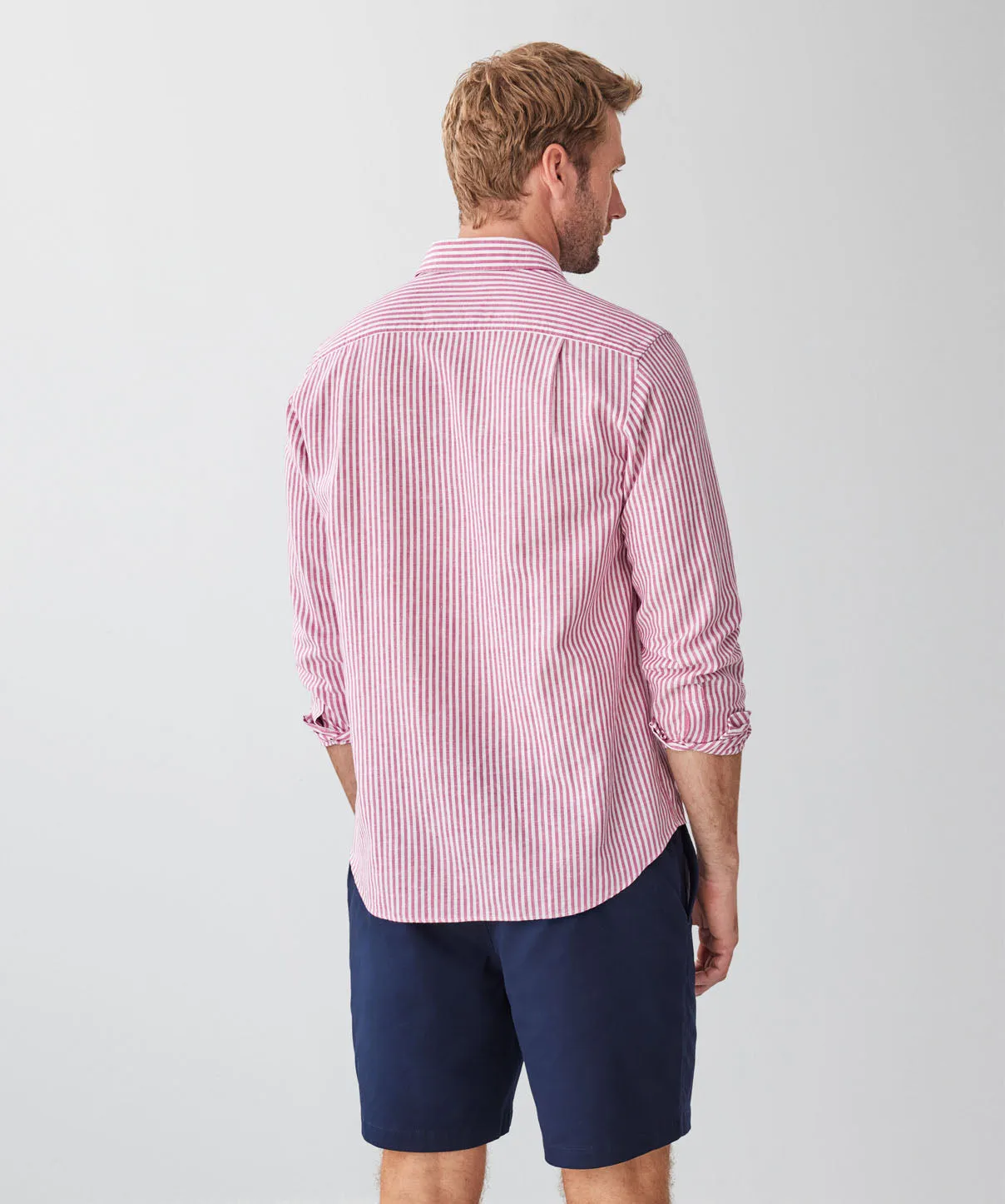 Linen Blend Bengal Stripe Long Sleeve Shirt - Raspberry sold by GAZMAN product image thumbnail 2