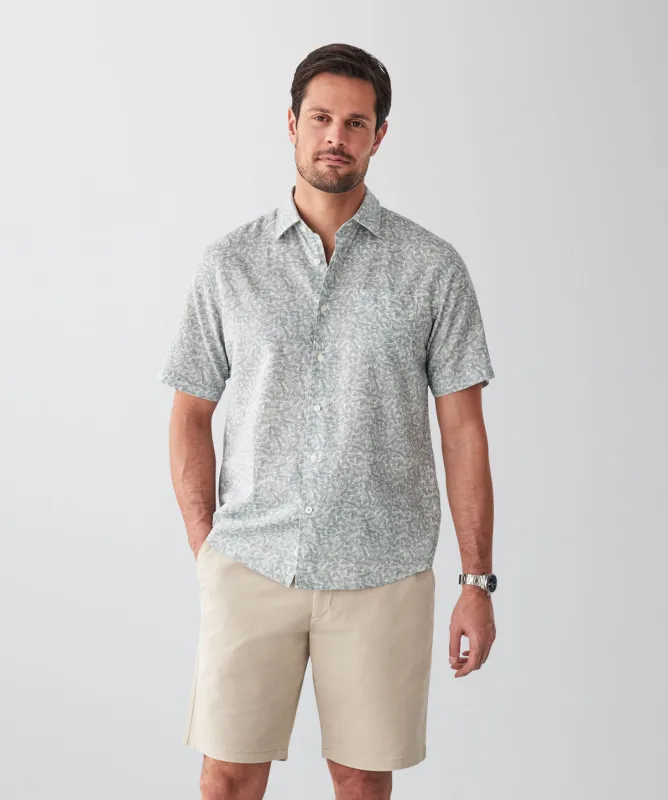 Linen Blend Fern Print Short Sleeve Shirt - Sage sold by GAZMAN