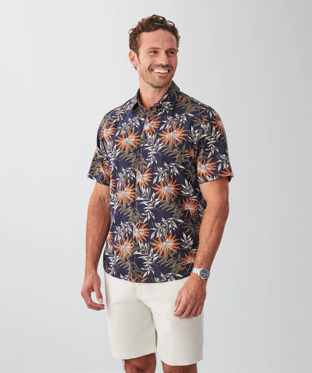 Linen Blend Palm Print Short Sleeve Shirt - Multi sold by GAZMAN product image thumbnail 5