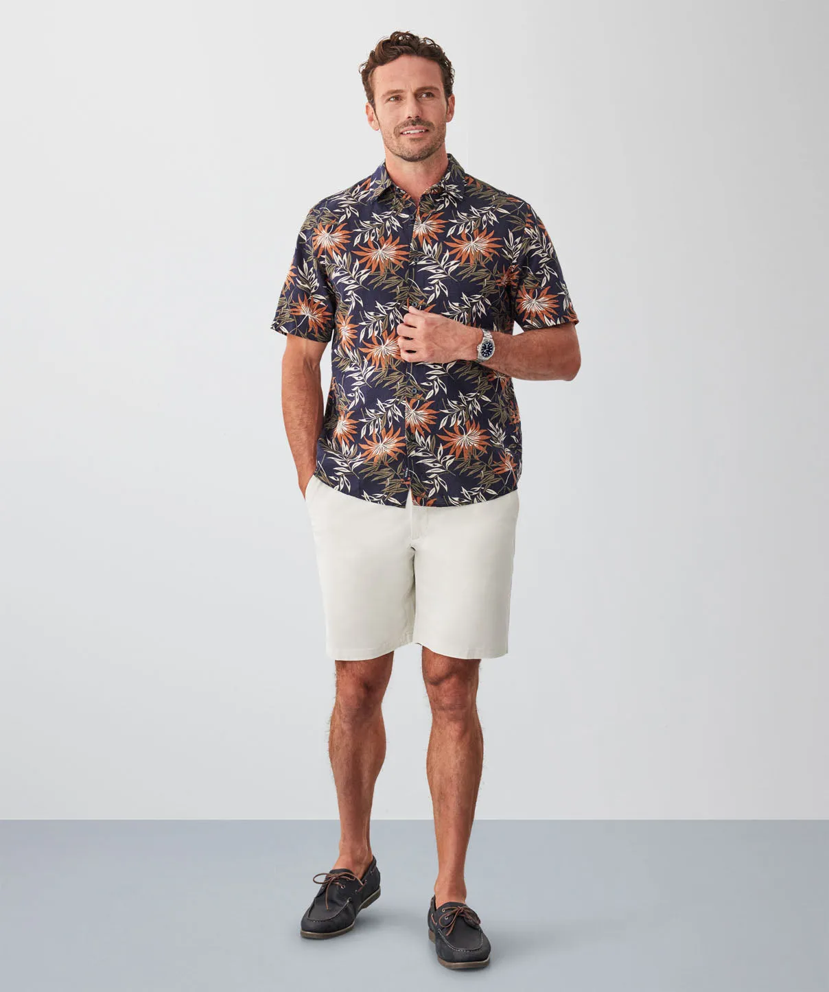 Linen Blend Palm Print Short Sleeve Shirt - Multi sold by GAZMAN product image thumbnail 4