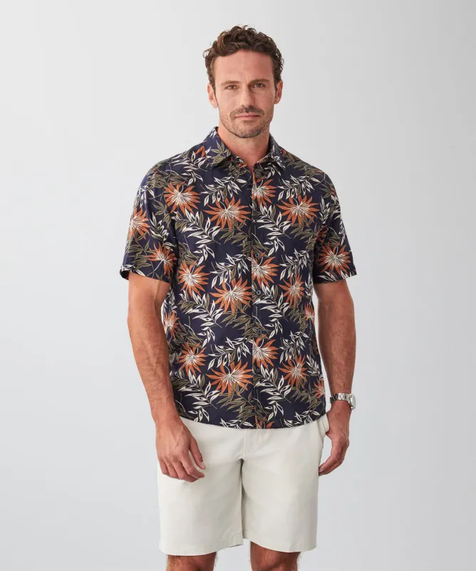 Linen Blend Palm Print Short Sleeve Shirt - Multi sold by GAZMAN