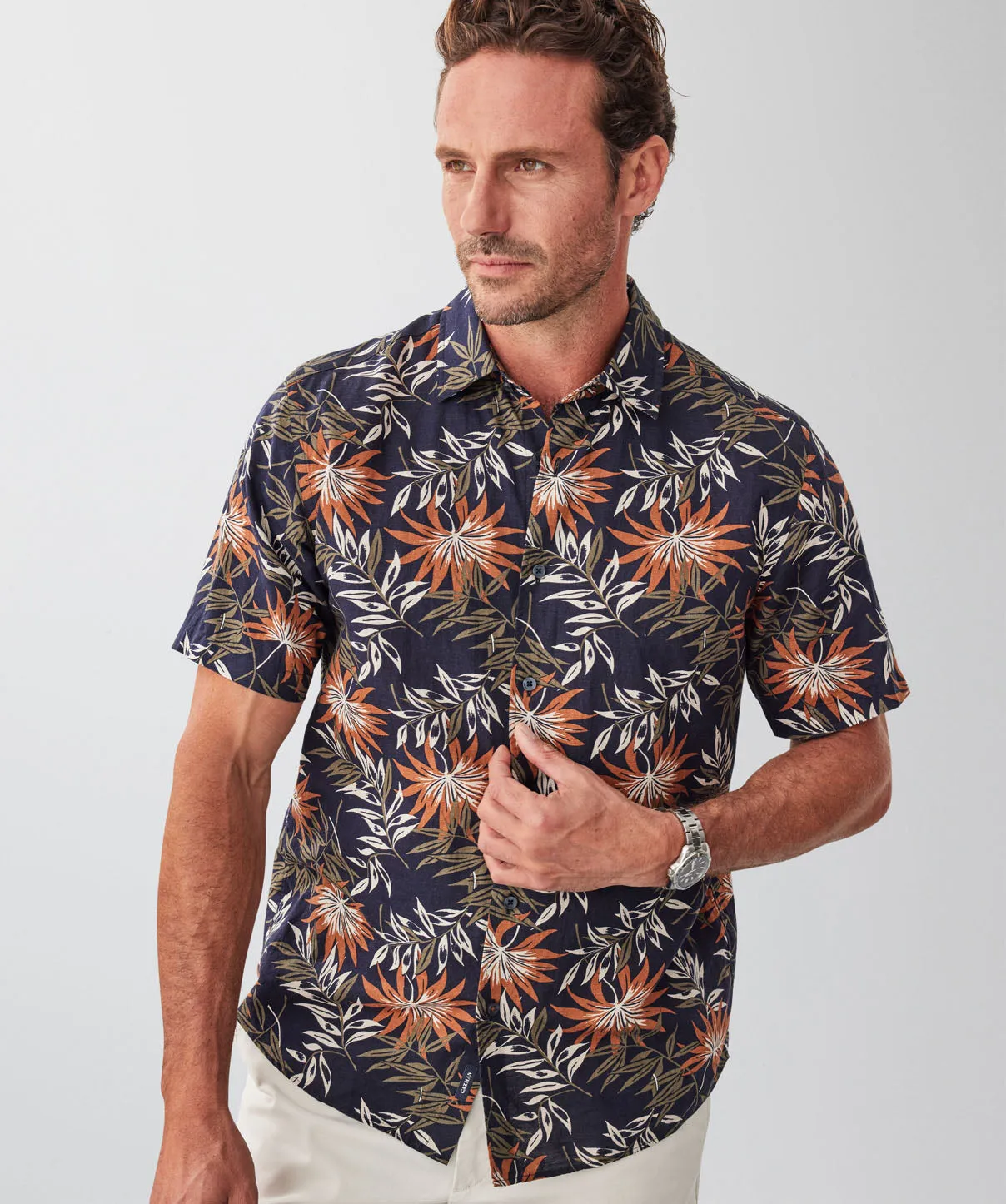 Linen Blend Palm Print Short Sleeve Shirt - Multi sold by GAZMAN product image thumbnail 3