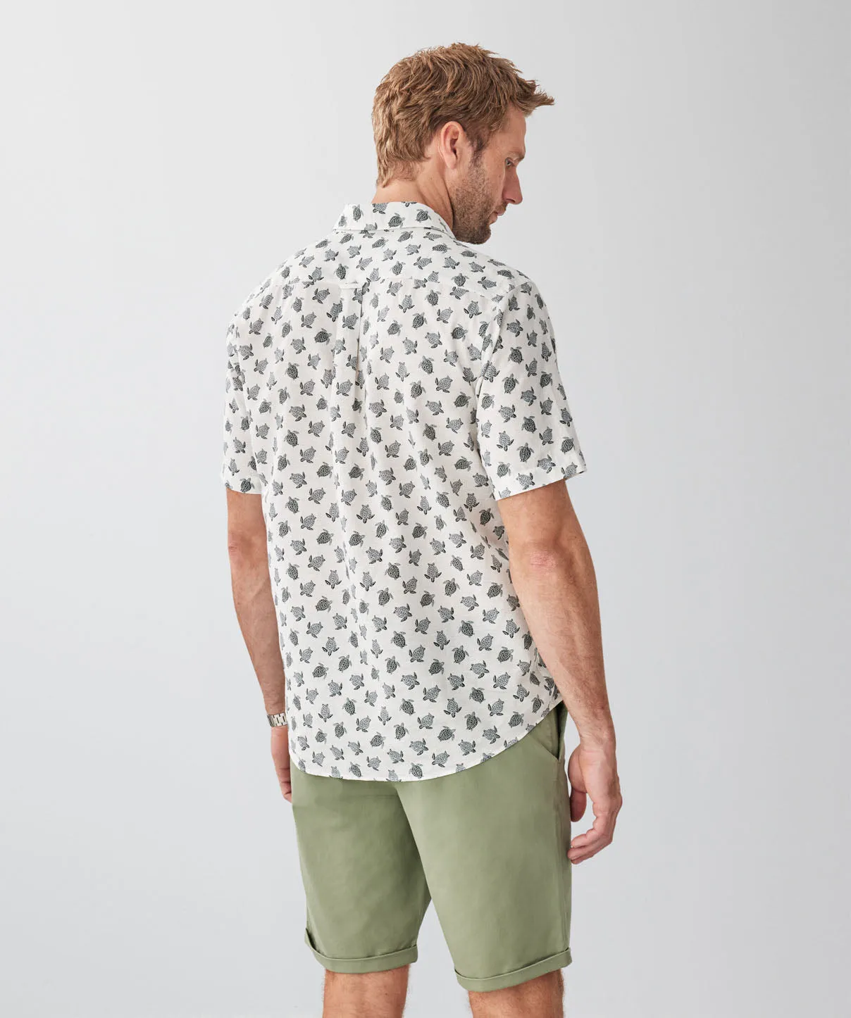 Linen Blend Turtle Print Short Sleeve Shirt - White sold by GAZMAN product image thumbnail 2
