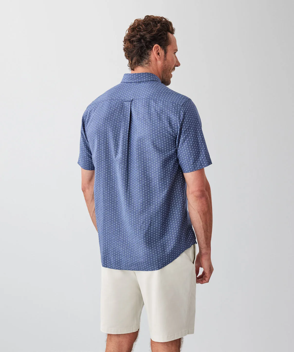 Linen Blend Micro Floral Print Short Sleeve Shirt - Denim sold by GAZMAN product image thumbnail 2