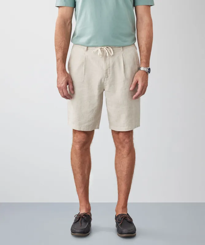 Drawstring Linen Blend Shorts - Natural sold by GAZMAN
