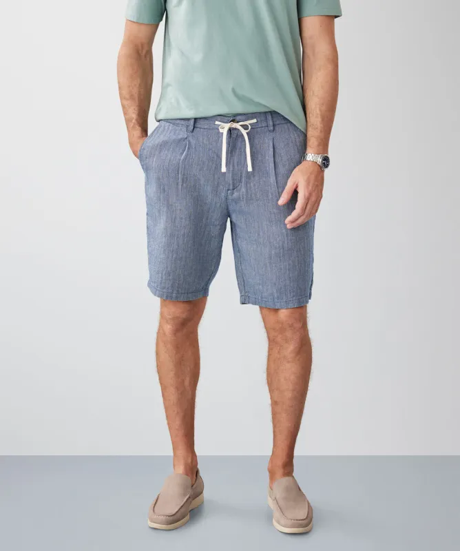 Drawstring Linen Blend Shorts - Denim Mix sold by GAZMAN