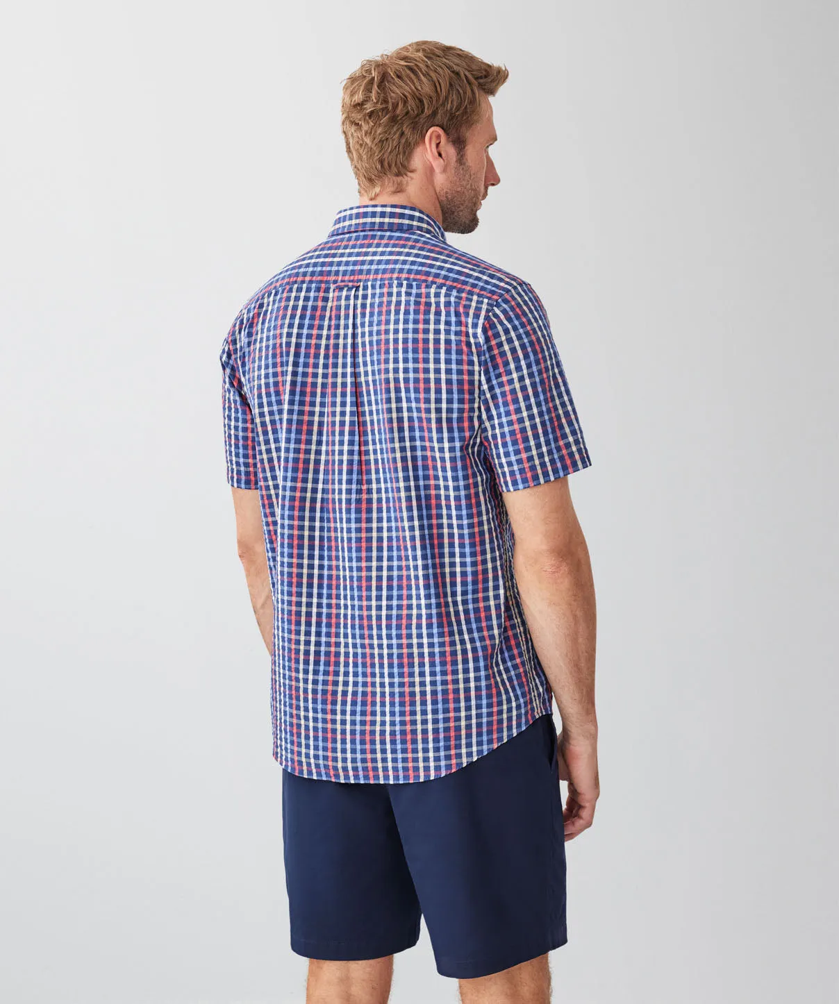 Casual Seersucker Check Short Sleeve Shirt - Navy sold by GAZMAN product image thumbnail 2