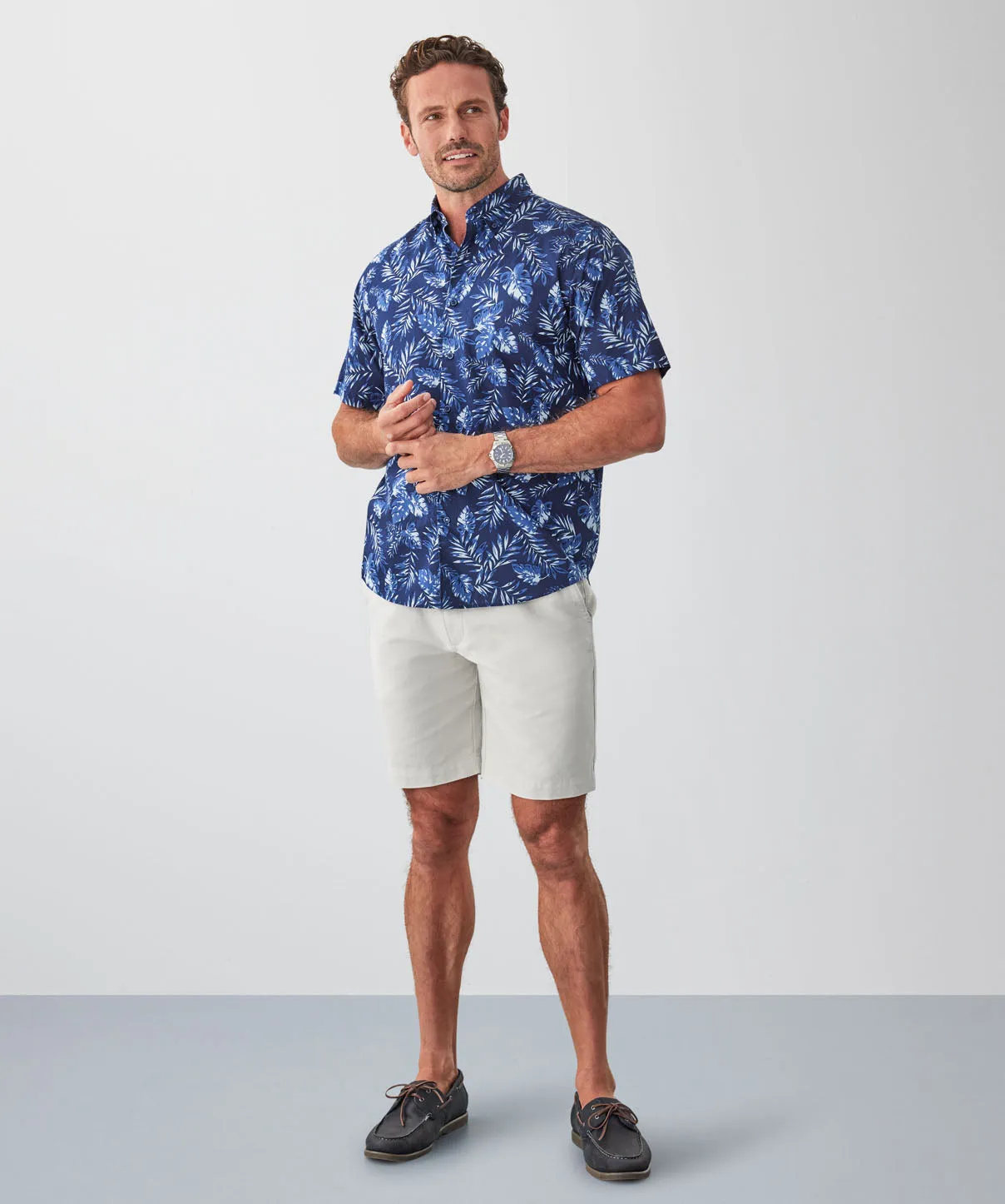 Casual Leaf Print Short Sleeve Shirt - Navy sold by GAZMAN product image thumbnail 4