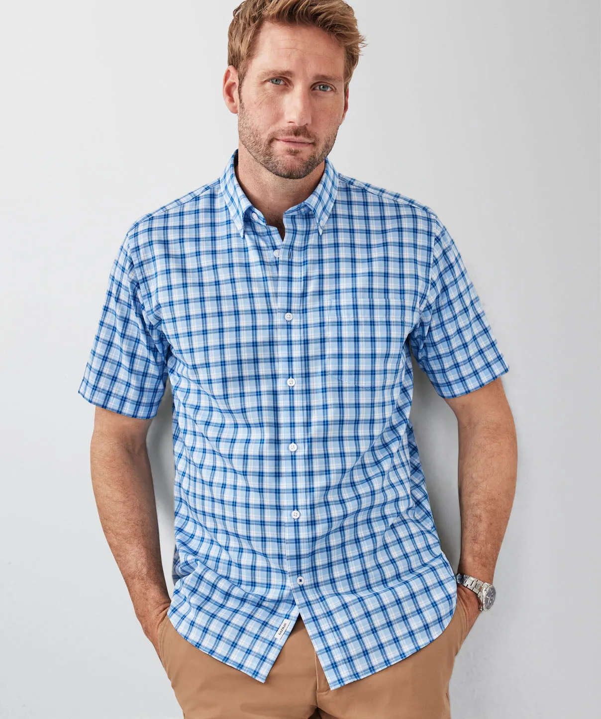 Easy Care Twill Check Short Sleeve Shirt - Blue sold by GAZMAN product image thumbnail 3