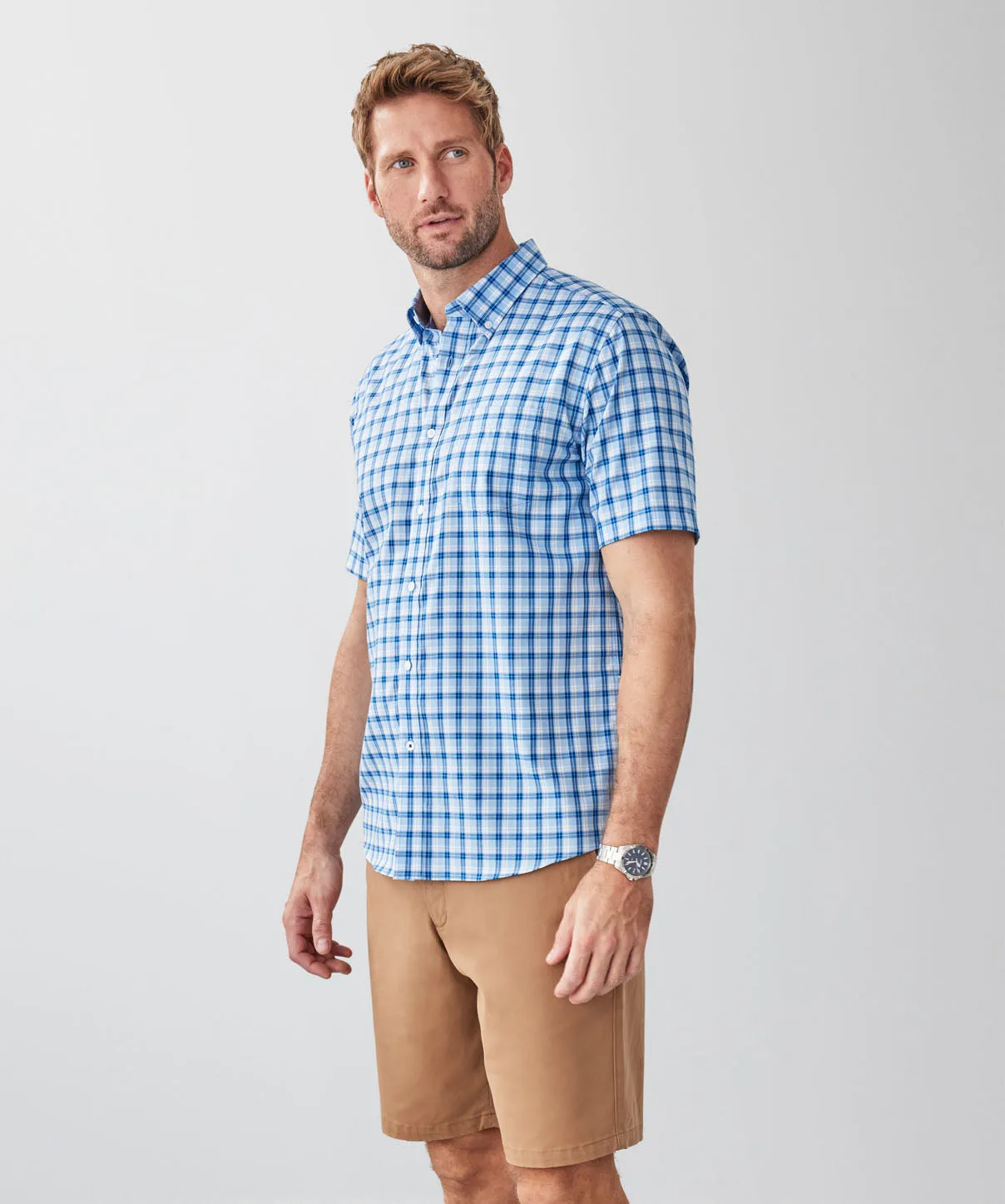 Easy Care Twill Check Short Sleeve Shirt - Blue sold by GAZMAN product image thumbnail 5