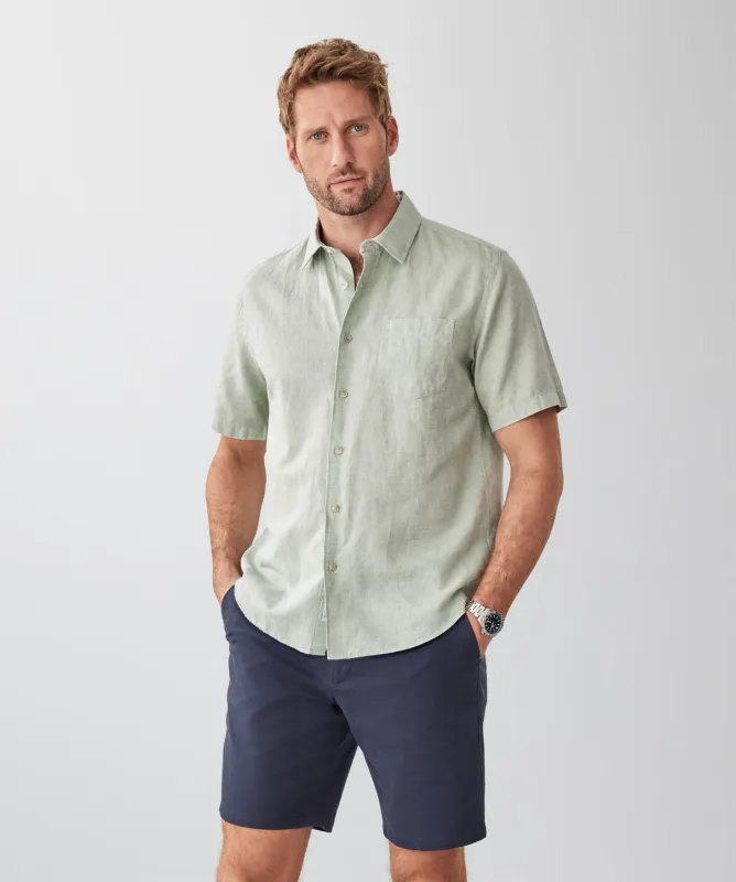 Linen Blend Short Sleeve Shirt - Sage sold by GAZMAN