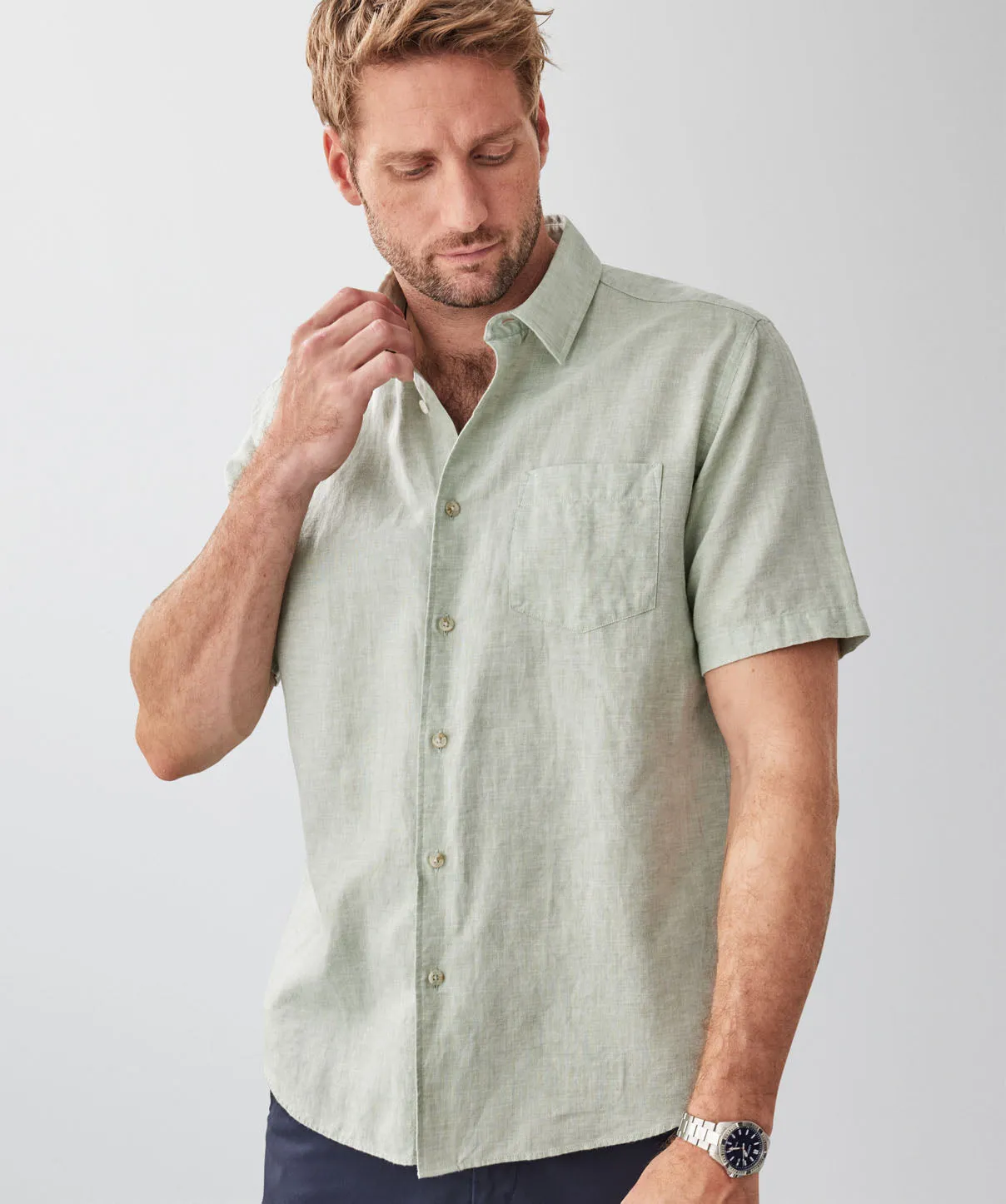 Linen Blend Short Sleeve Shirt - Sage sold by GAZMAN product image thumbnail 3