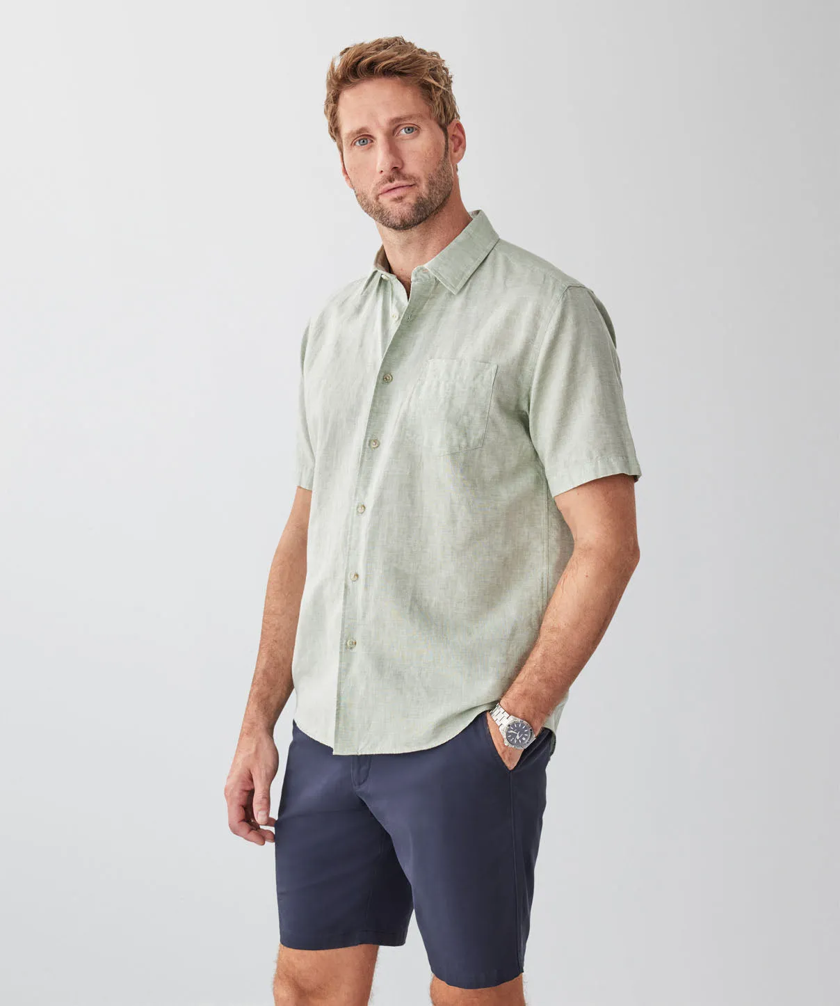 Linen Blend Short Sleeve Shirt - Sage sold by GAZMAN product image thumbnail 5
