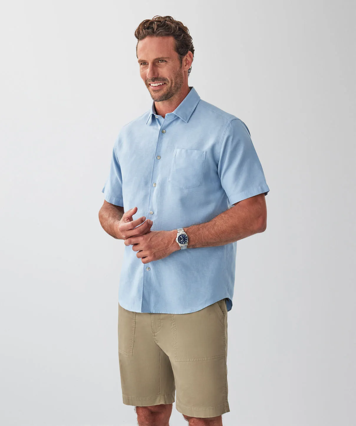 Linen Blend Short Sleeve Shirt - Chambray sold by GAZMAN product image thumbnail 5