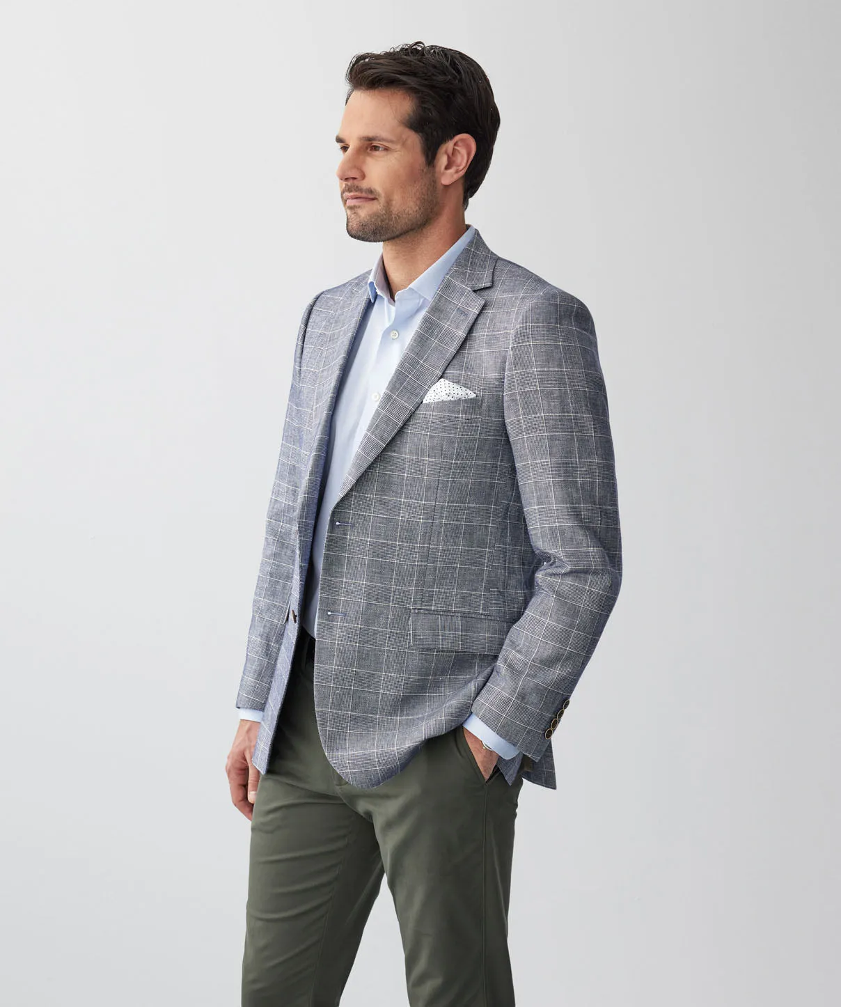 Linen Blend Check Sports Jacket - Navy sold by GAZMAN product image thumbnail 5