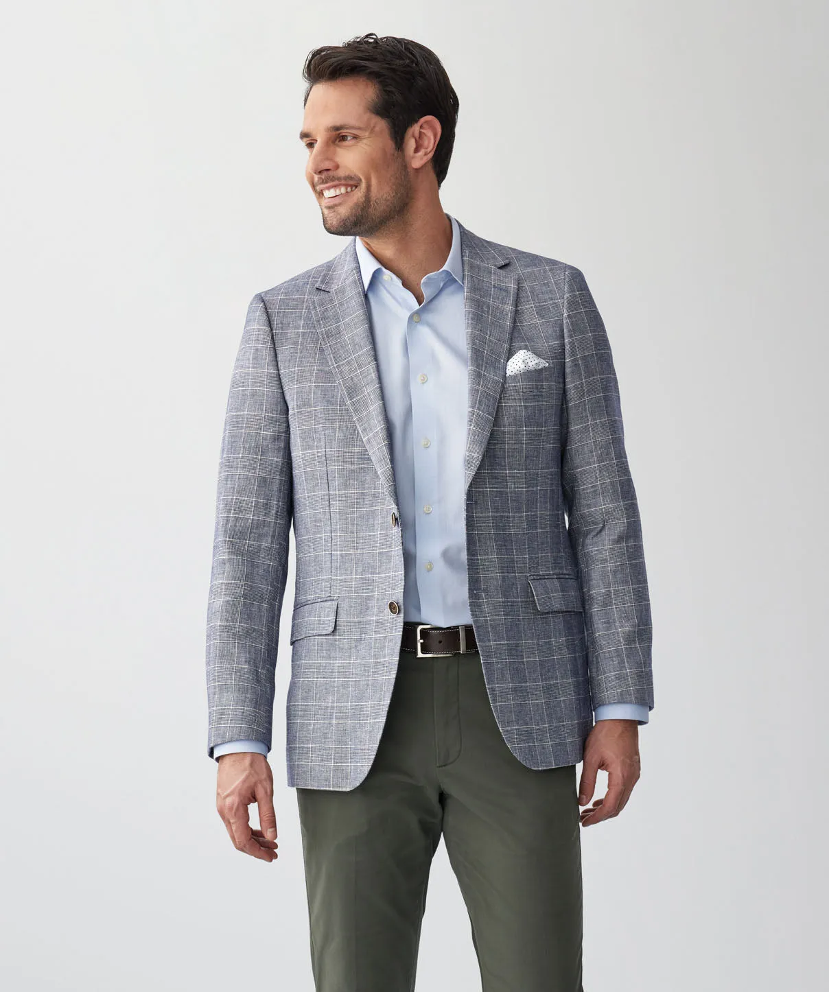 Linen Blend Check Sports Jacket - Navy sold by GAZMAN
