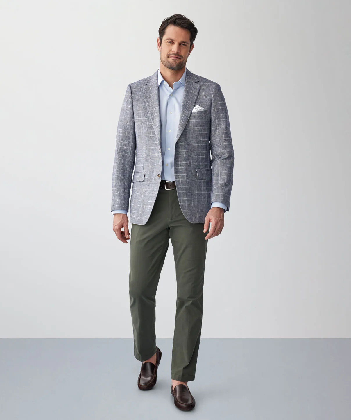 Linen Blend Check Sports Jacket - Navy sold by GAZMAN product image thumbnail 4