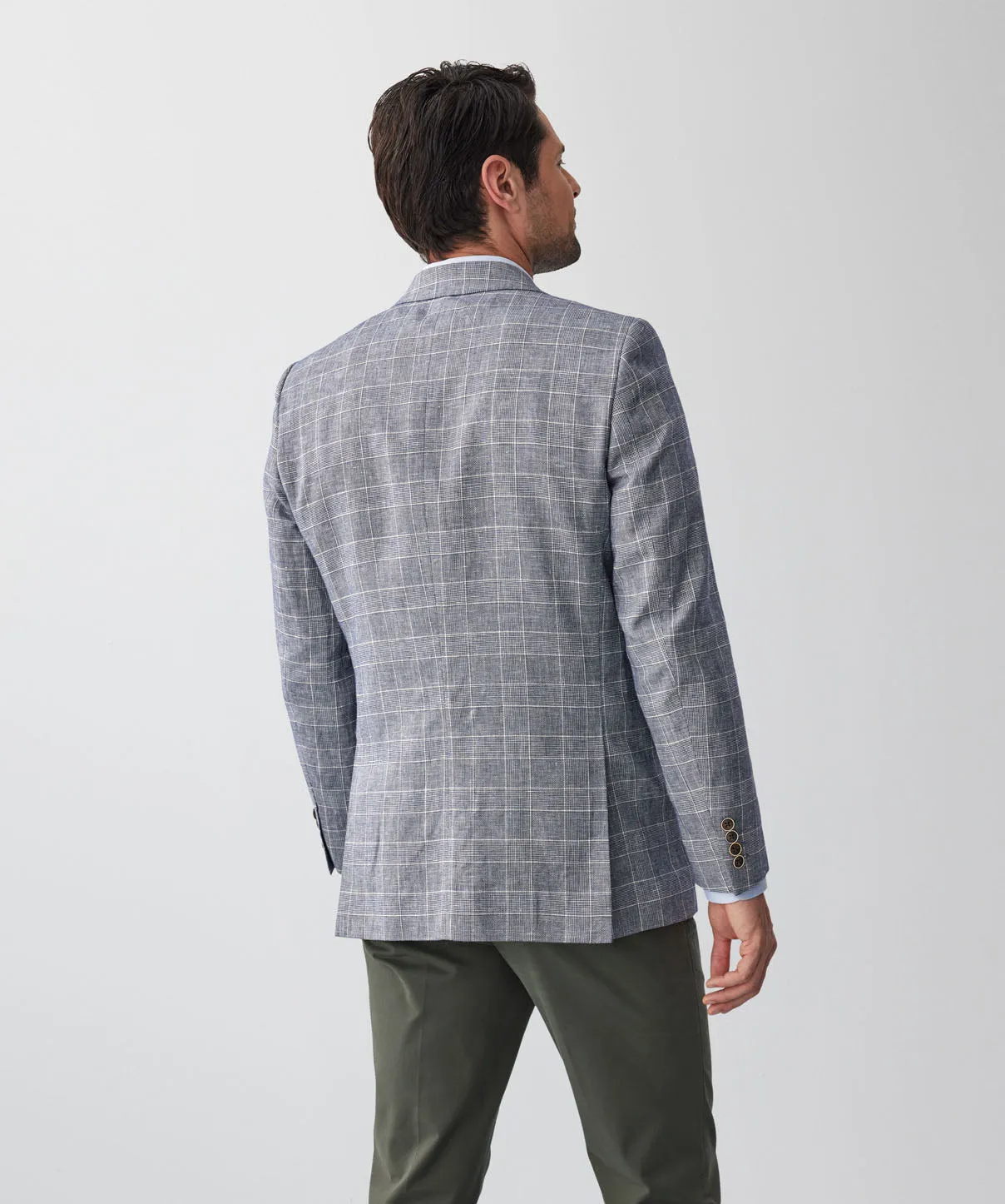 Linen Blend Check Sports Jacket - Navy sold by GAZMAN product image thumbnail 2