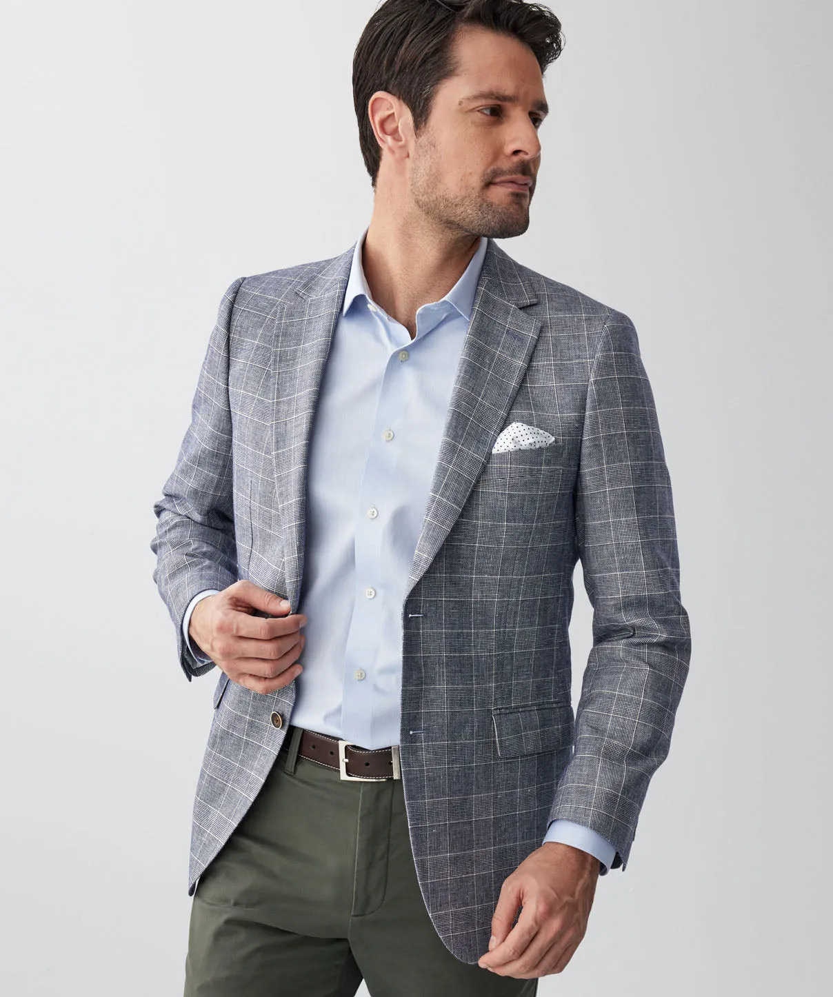 Linen Blend Check Sports Jacket - Navy sold by GAZMAN product image thumbnail 3
