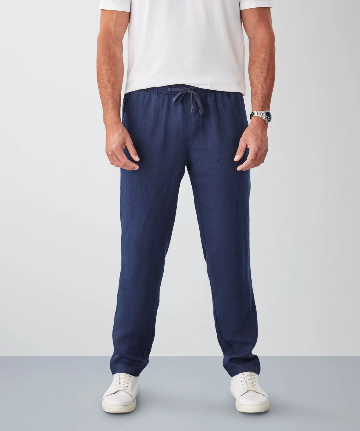 Linen Drawstring Pants - Navy sold by GAZMAN