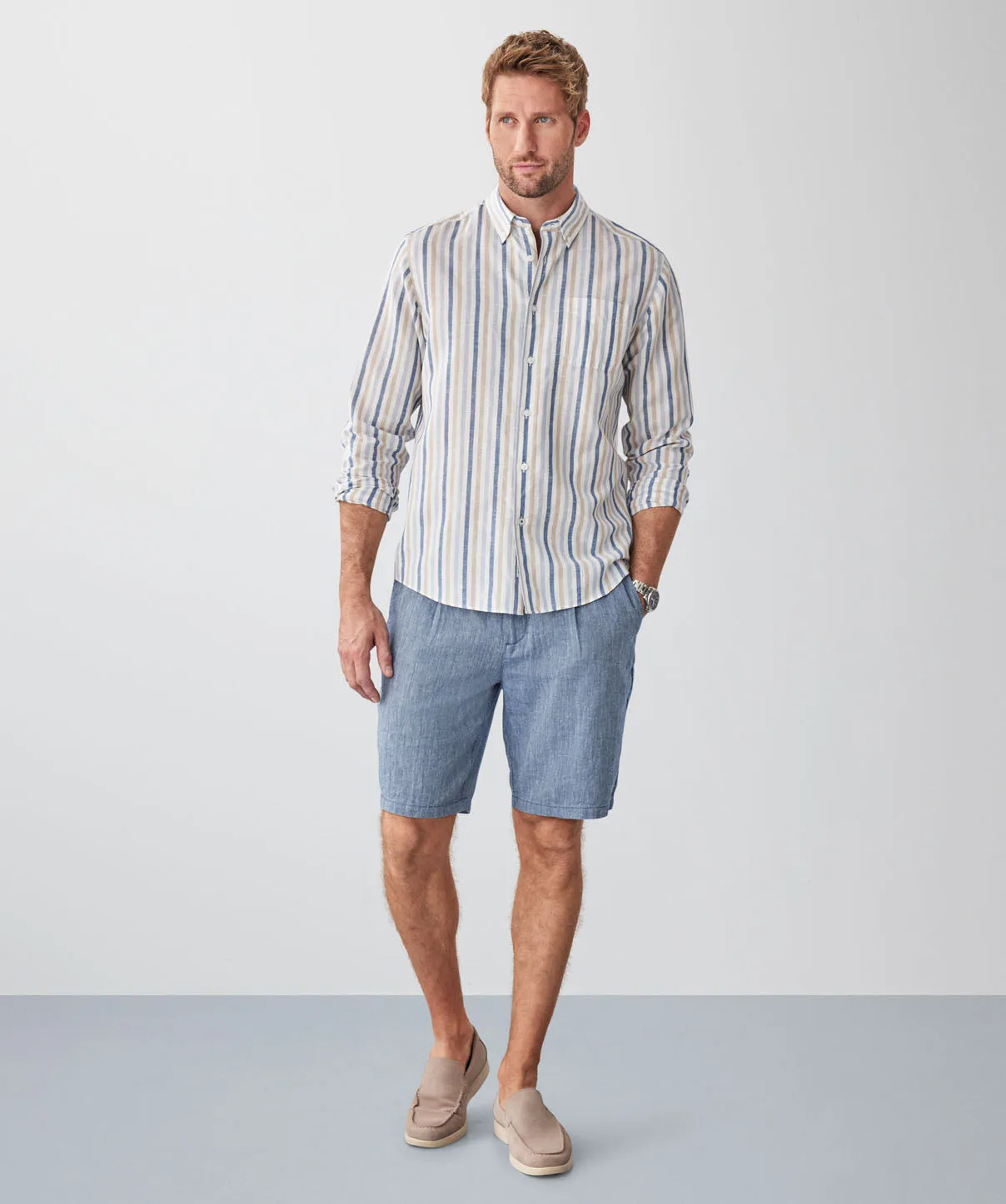 Linen Blend Bengal Stripe Long Sleeve Shirt - Multi Stripe sold by GAZMAN product image thumbnail 5