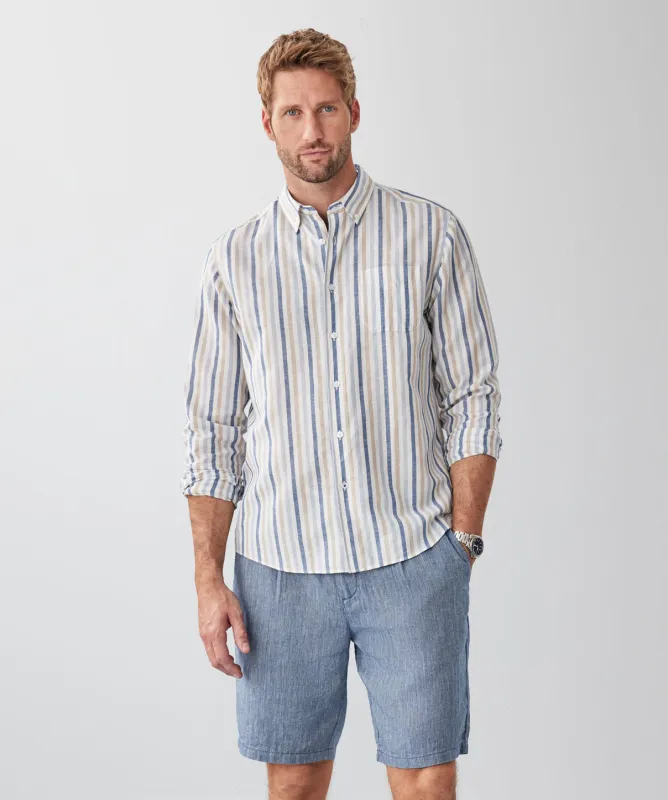 Linen Blend Bengal Stripe Long Sleeve Shirt - Multi Stripe sold by GAZMAN