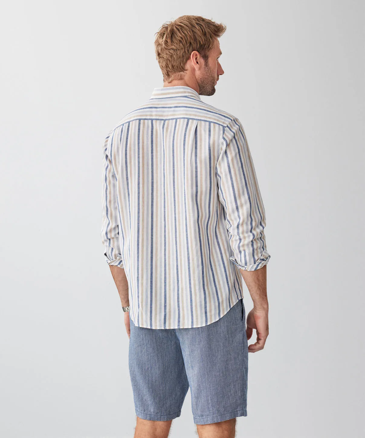 Linen Blend Bengal Stripe Long Sleeve Shirt - Multi Stripe sold by GAZMAN product image thumbnail 3