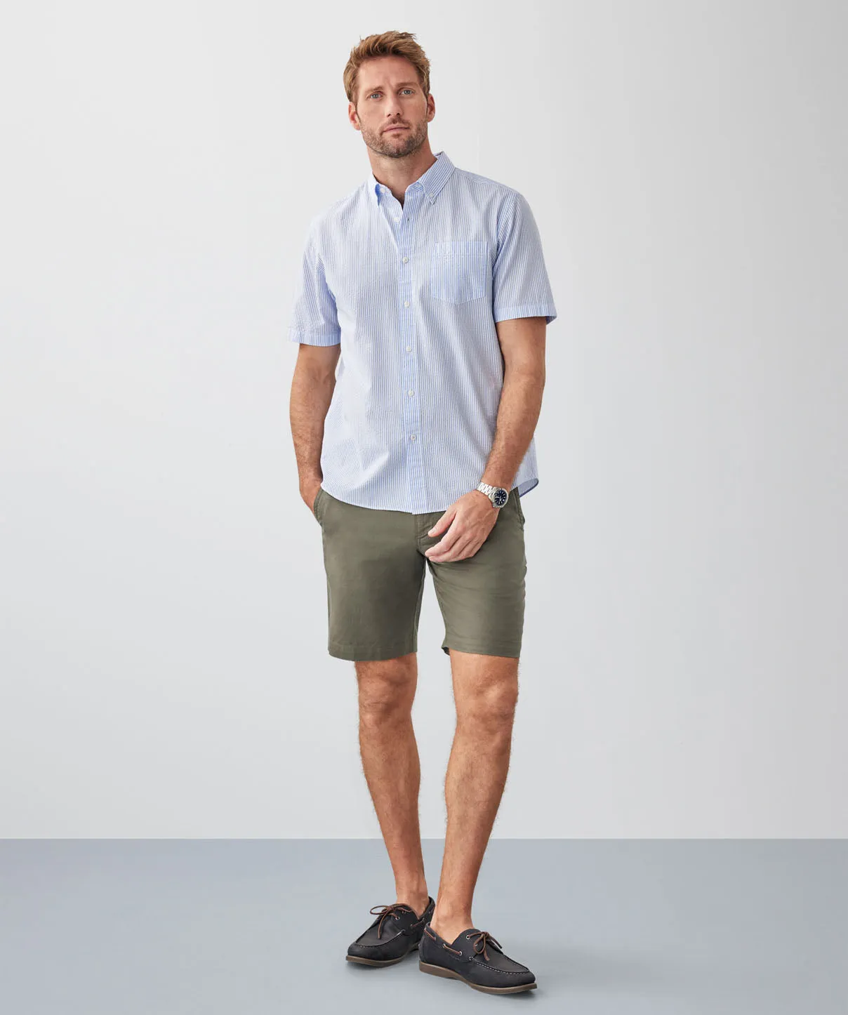 Casual Seersucker Stripe Short Sleeve Shirt - Sky Blue sold by GAZMAN product image thumbnail 4