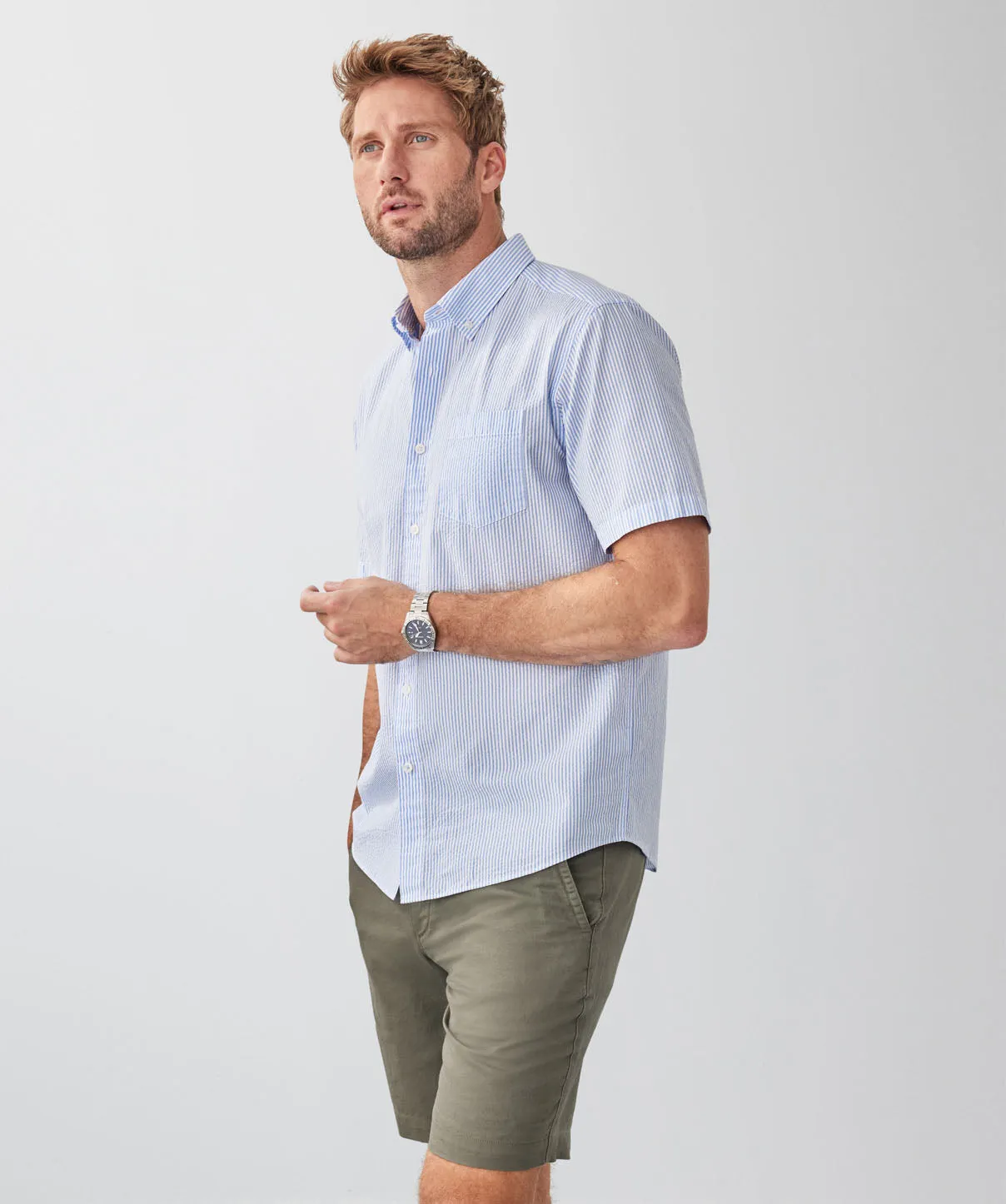Casual Seersucker Stripe Short Sleeve Shirt - Sky Blue sold by GAZMAN product image thumbnail 5