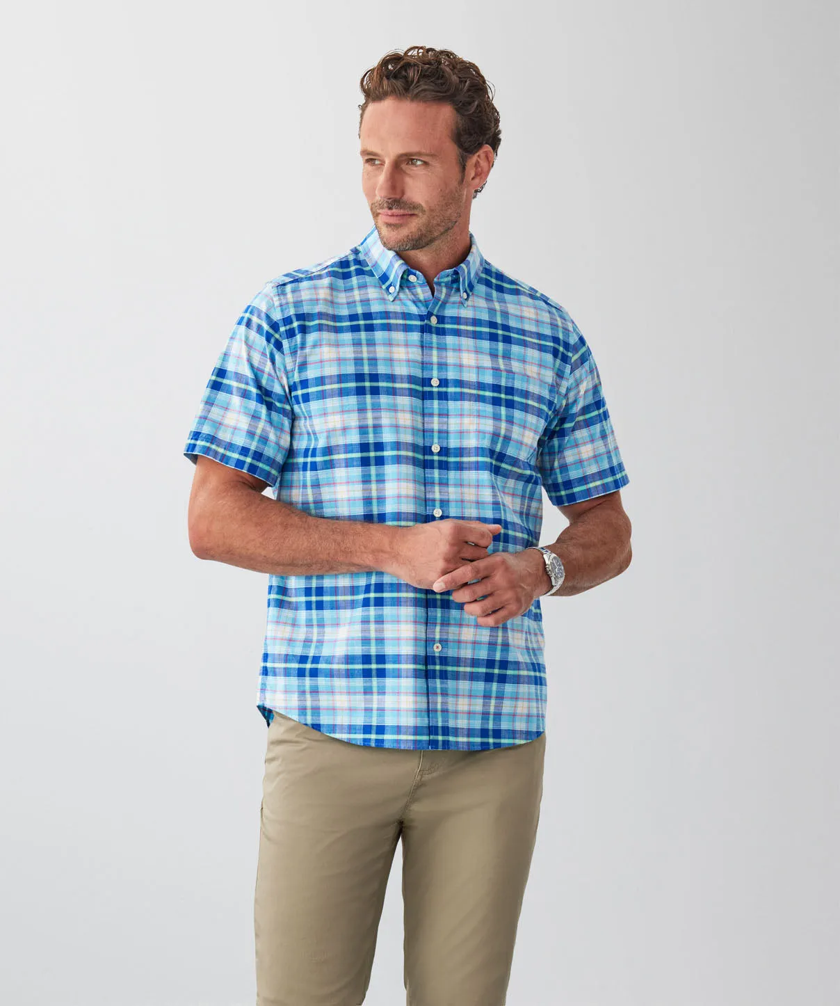 Casual Slub Check Short Sleeve Shirt - Multi sold by GAZMAN