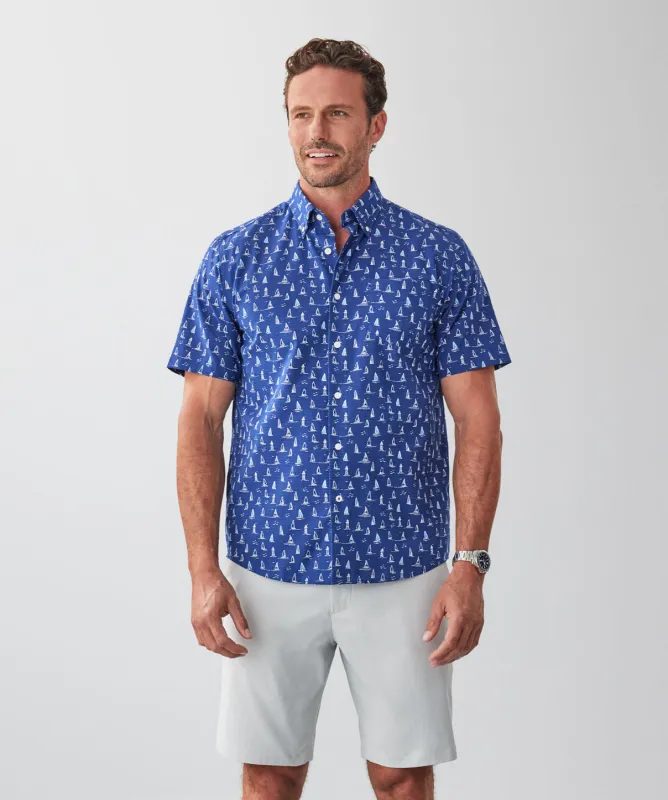 GAZFLEX Performance Print Short Sleeve Shirt - Navy sold by GAZMAN