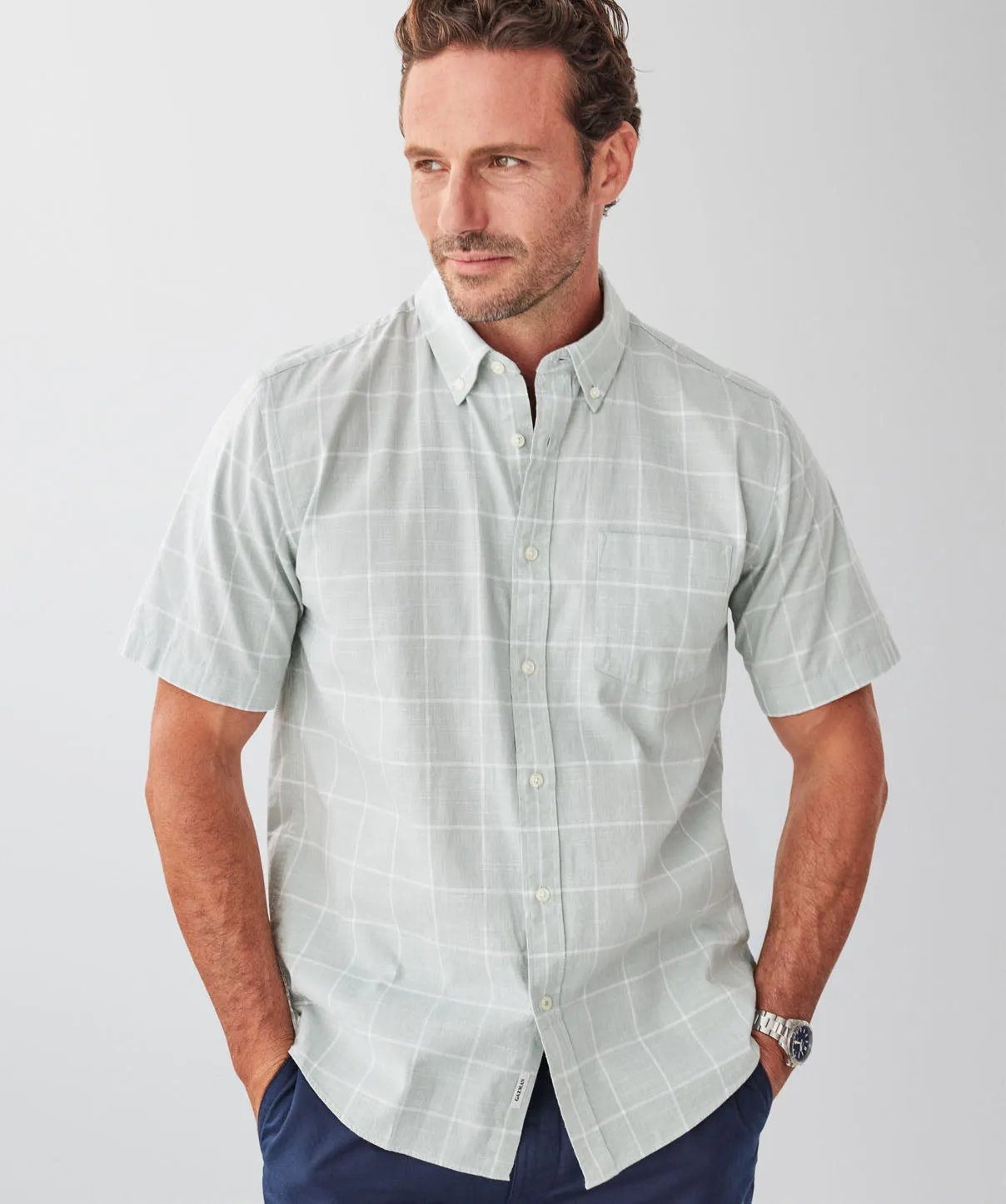Casual Slub Check Short Sleeve Shirt - Sage sold by GAZMAN product image thumbnail 3