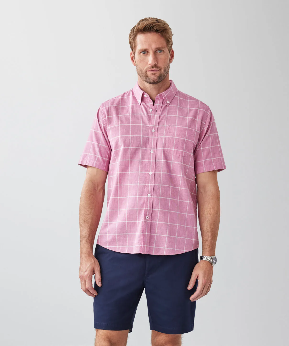Casual Slub Check Short Sleeve Shirt - Raspberry sold by GAZMAN