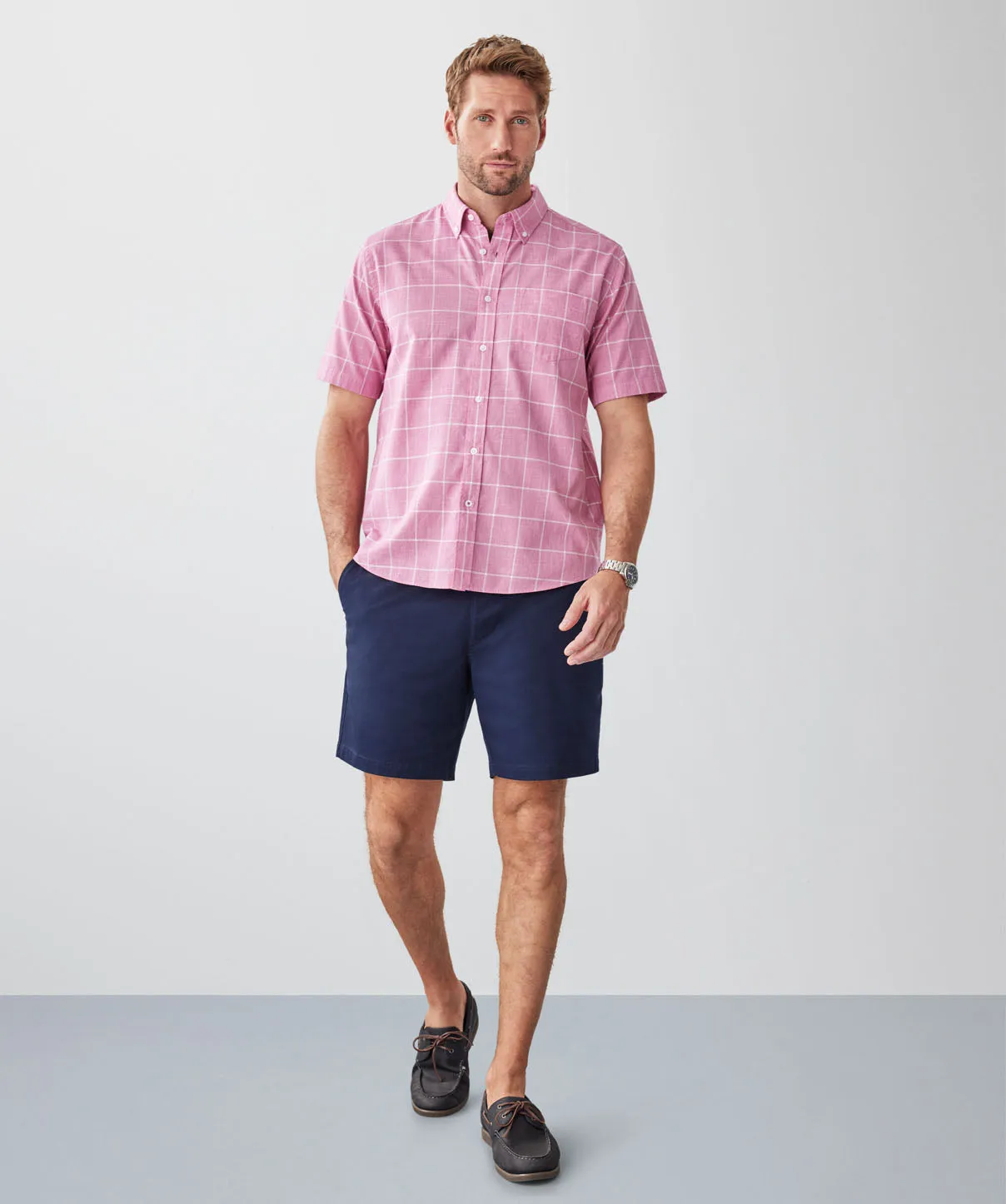 Casual Slub Check Short Sleeve Shirt - Raspberry sold by GAZMAN product image thumbnail 4