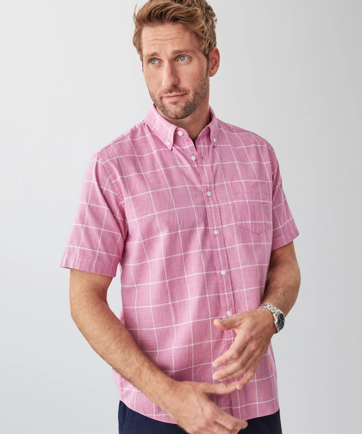 Casual Slub Check Short Sleeve Shirt - Raspberry sold by GAZMAN product image thumbnail 3