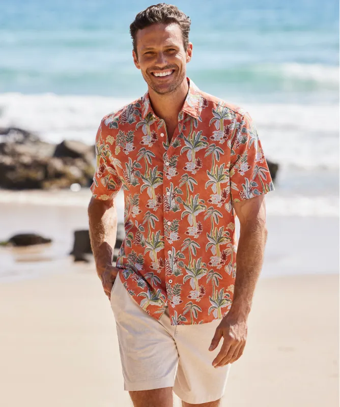 Linen Blend Batik Print Short Sleeve Shirt - Washed Red sold by GAZMAN