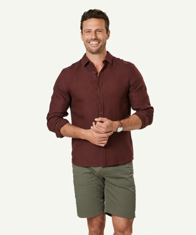 Tailored Pure French Linen Long Sleeve Shirt - Dark Red sold by GAZMAN