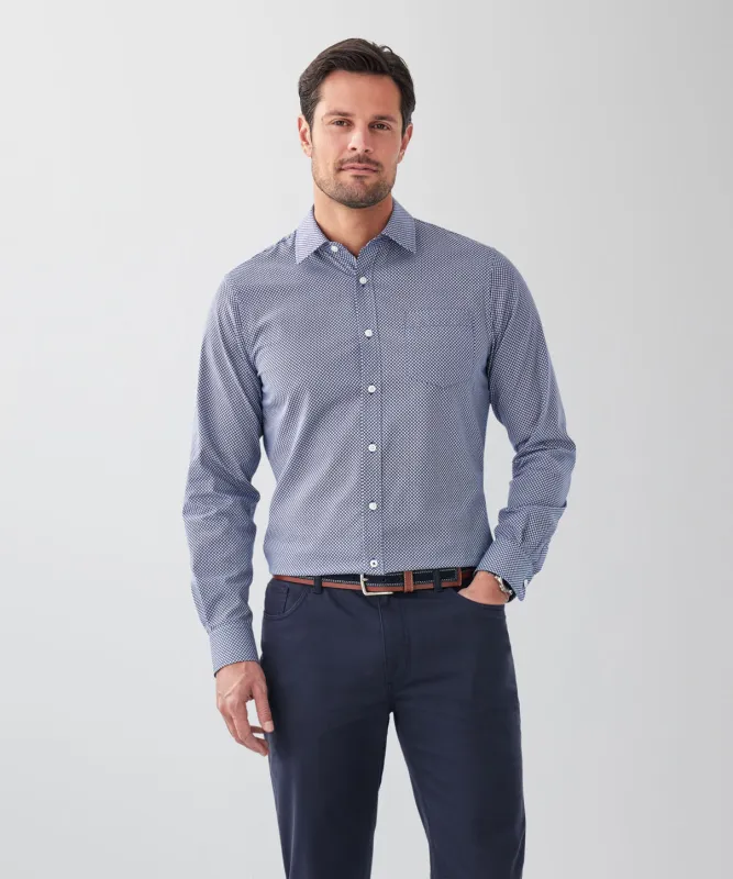 Tailored Fit Easy Care Geo Print Long Sleeve Shirt - Navy sold by GAZMAN