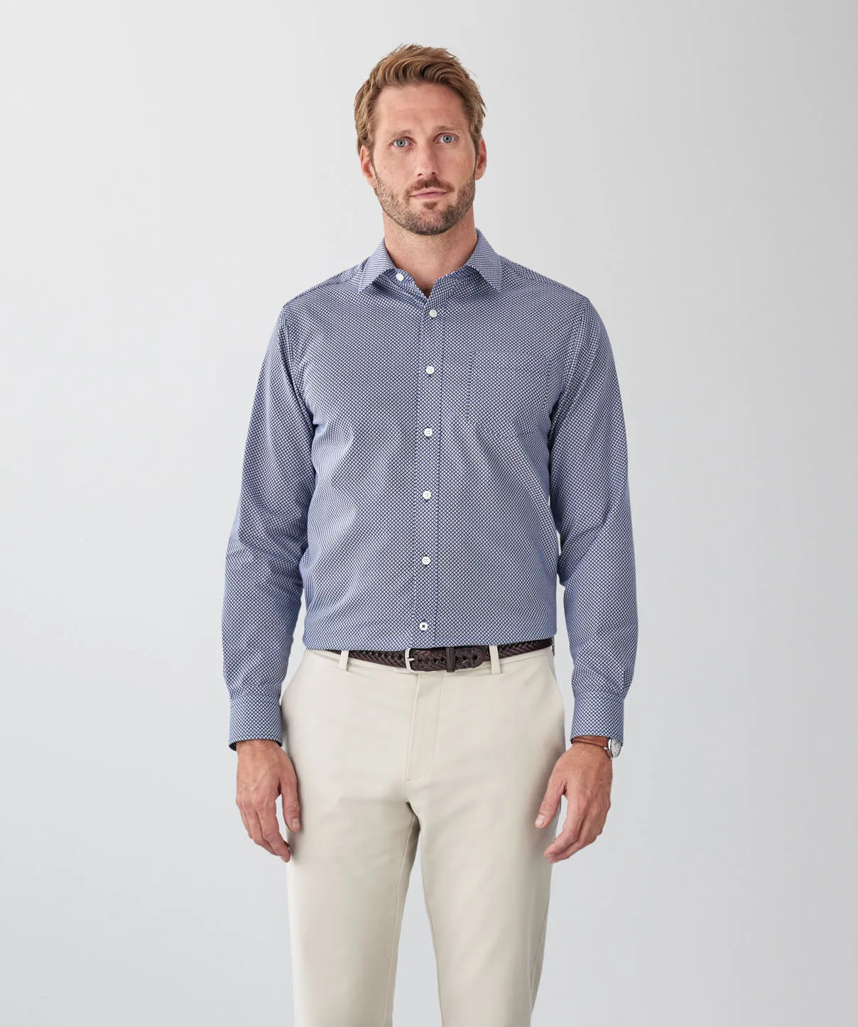 Easy Care Geo Print Long Sleeve Shirt - Navy sold by GAZMAN