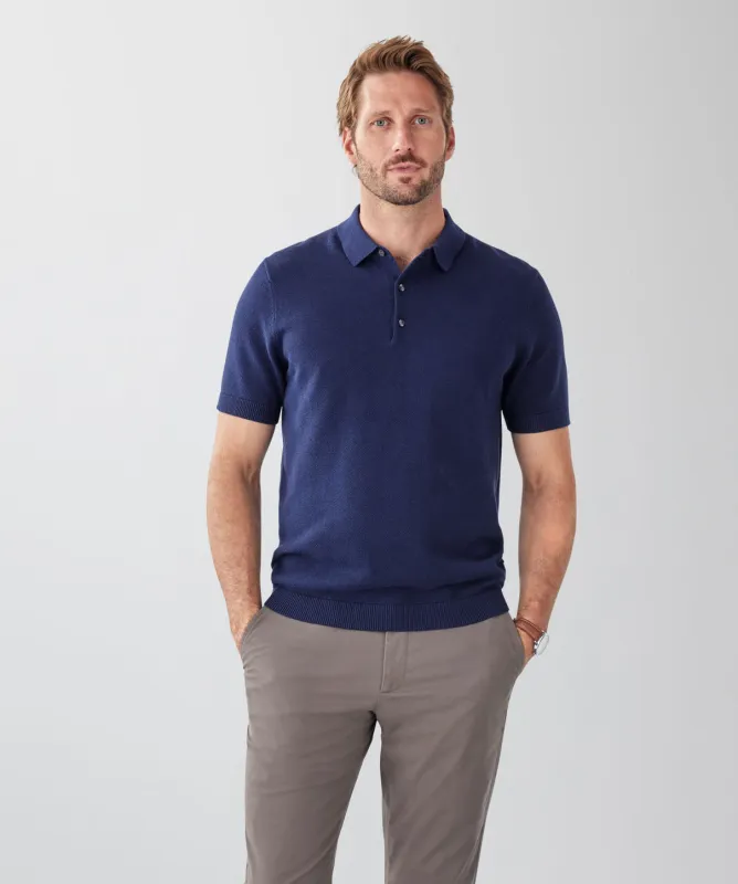 Textured Knit Polo - Denim made by GAZMAN