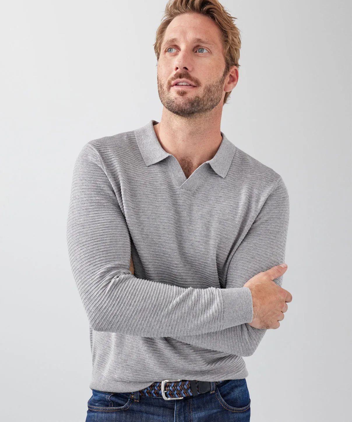 Long Sleeve Ottoman Knit Polo - Charcoal sold by GAZMAN product image thumbnail 3