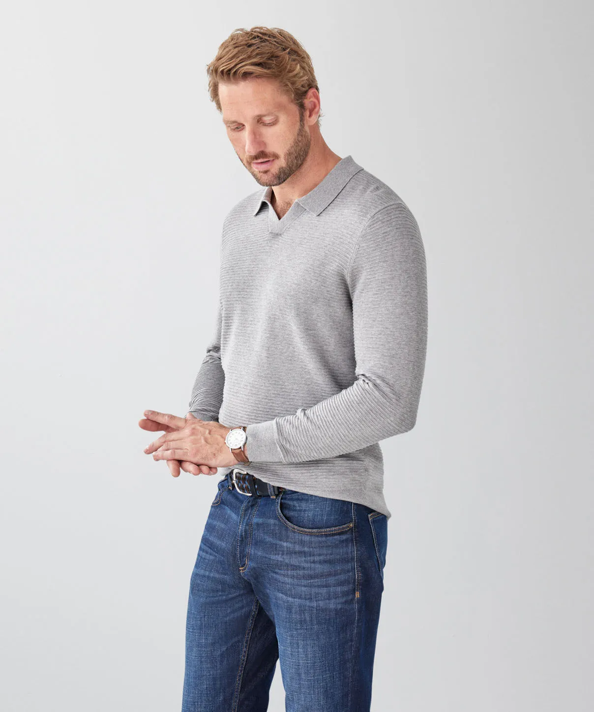 Long Sleeve Ottoman Knit Polo - Charcoal sold by GAZMAN product image thumbnail 5