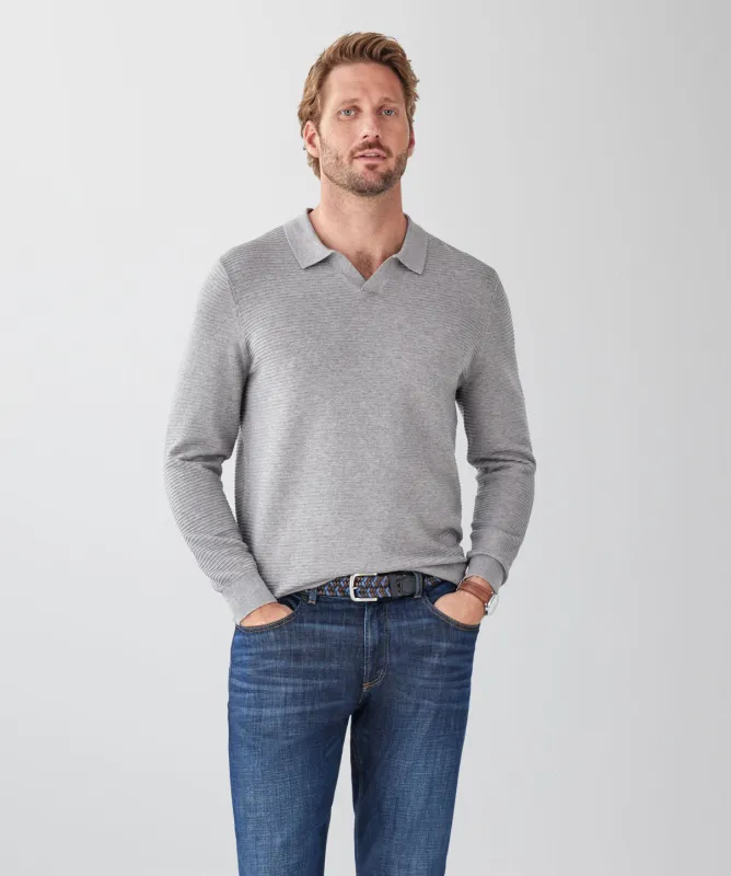 Long Sleeve Ottoman Knit Polo - Charcoal sold by GAZMAN