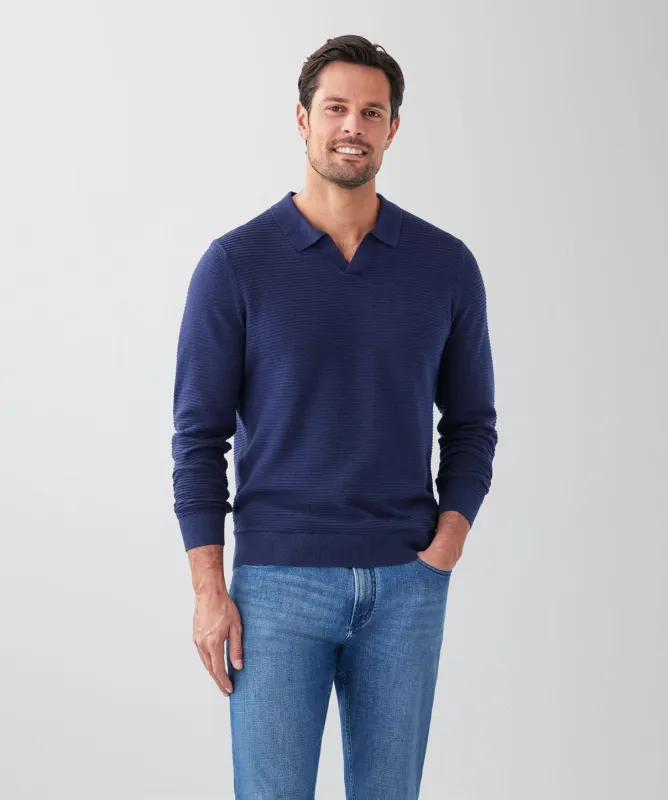 Long Sleeve Ottoman Knit Polo - Denim made by GAZMAN
