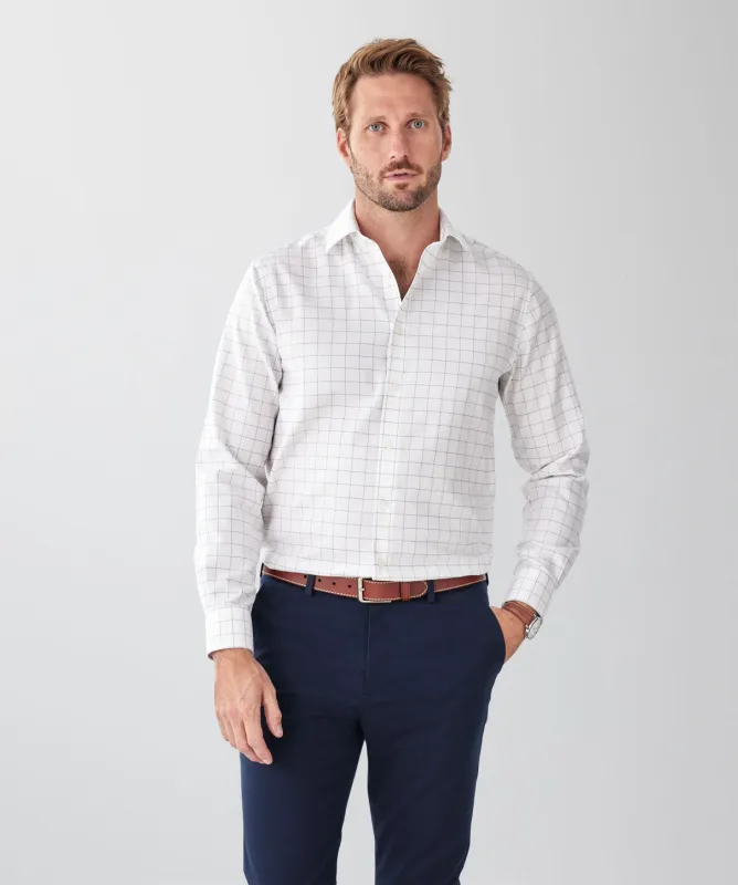 Non-Iron Herringbone Check Long Sleeve Shirt - White sold by GAZMAN