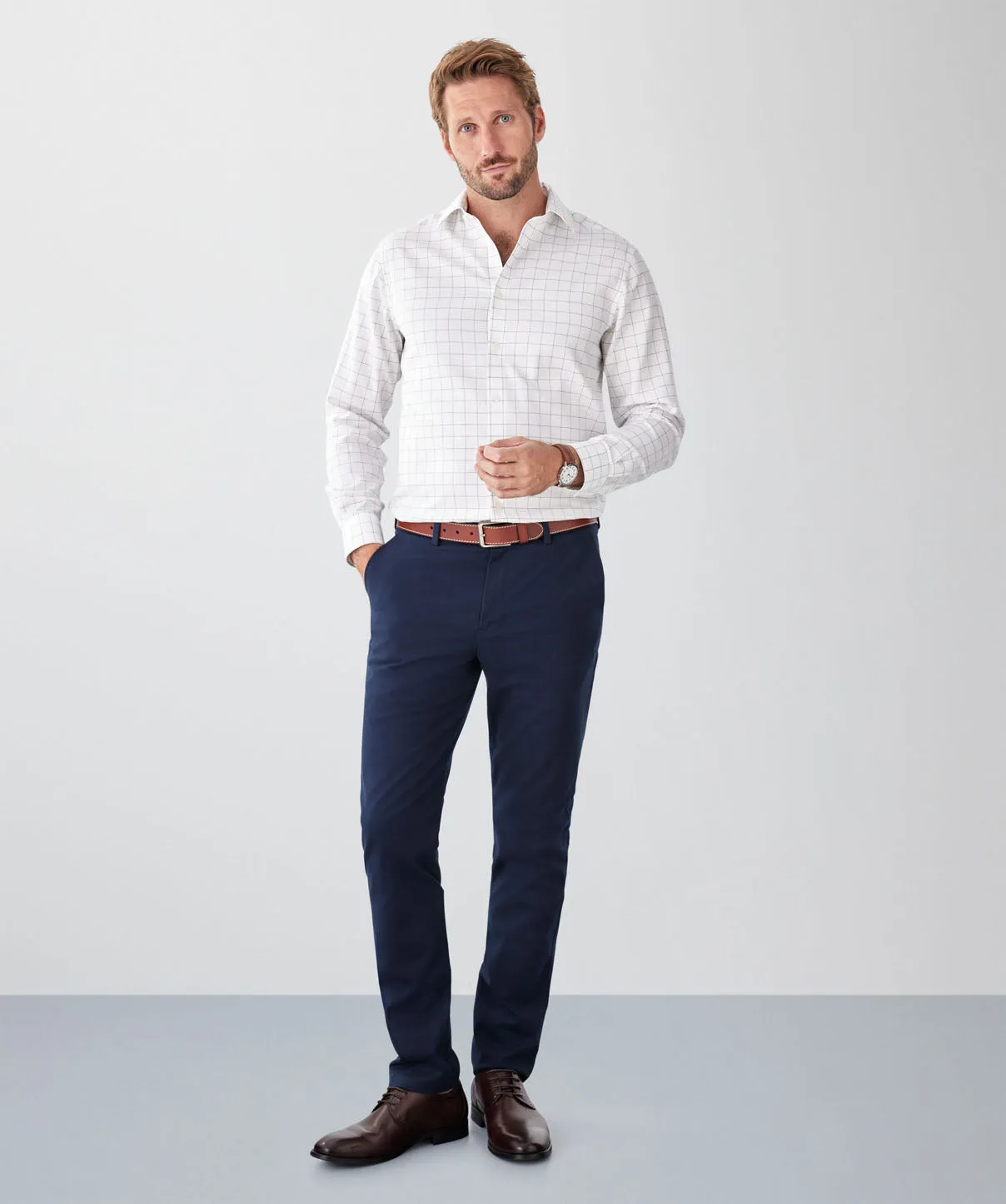 Non-Iron Herringbone Check Long Sleeve Shirt - White sold by GAZMAN product image thumbnail 4