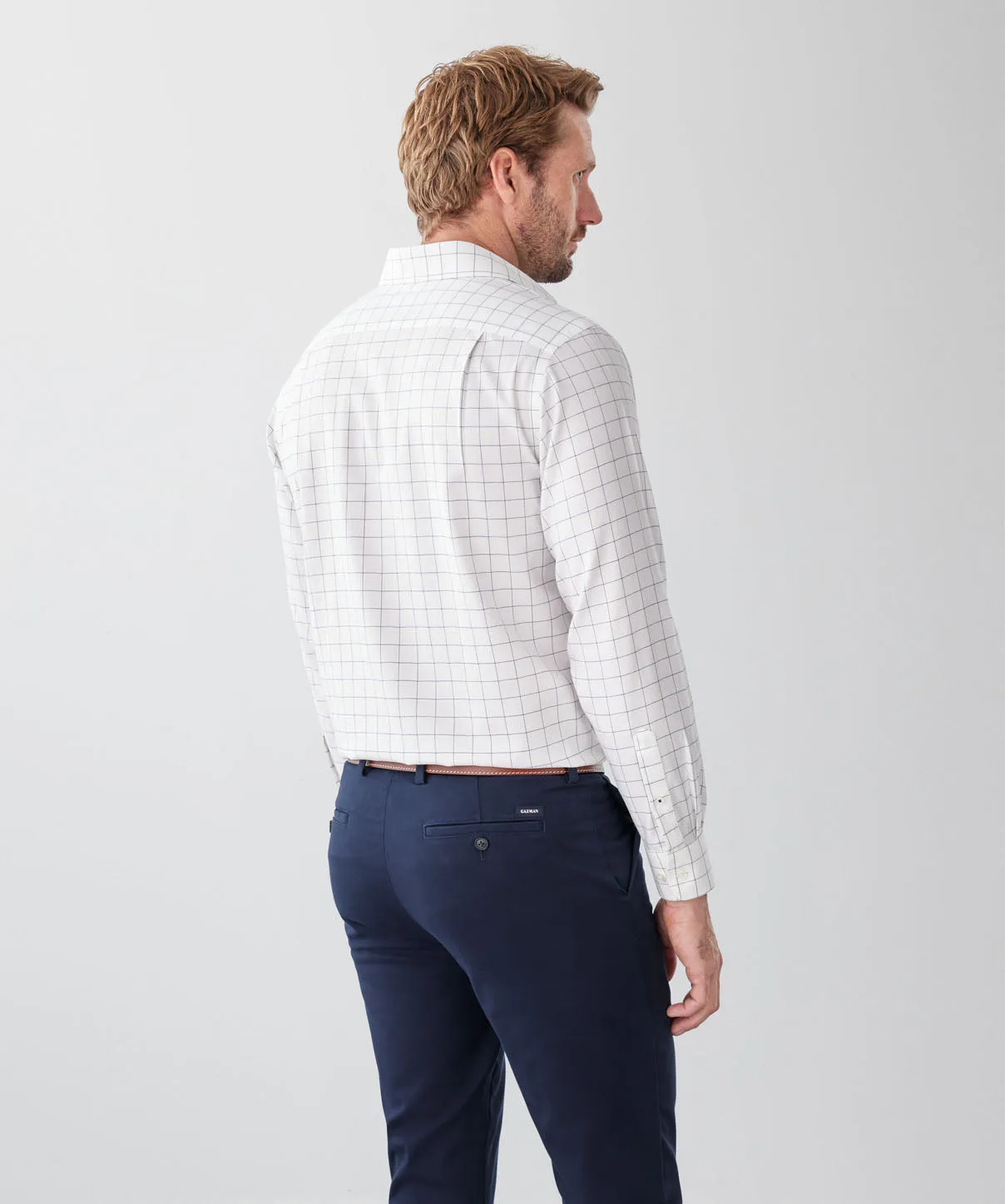 Non-Iron Herringbone Check Long Sleeve Shirt - White sold by GAZMAN product image thumbnail 2