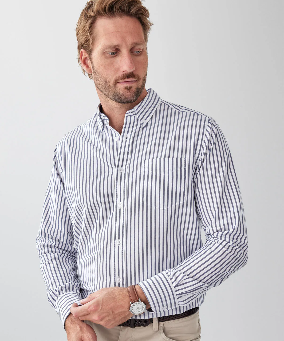Casual Oxford Stripe Long Sleeve Shirt - Navy sold by GAZMAN product image thumbnail 3