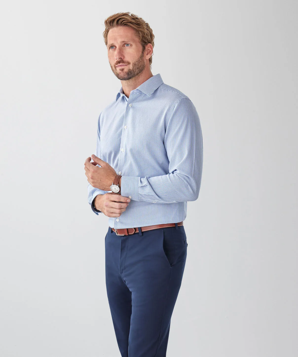 Non-Iron Twill Stripe Long Sleeve Shirt - Blue sold by GAZMAN product image thumbnail 5